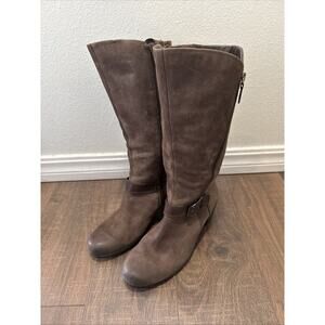 ECCO‎ Side Zip Block Heel Knee High Boots Leather Brown Size 40 EUR 9 US NEW